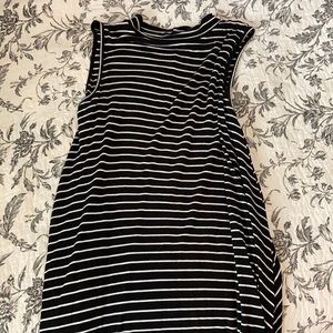 Black and white striped shift dress